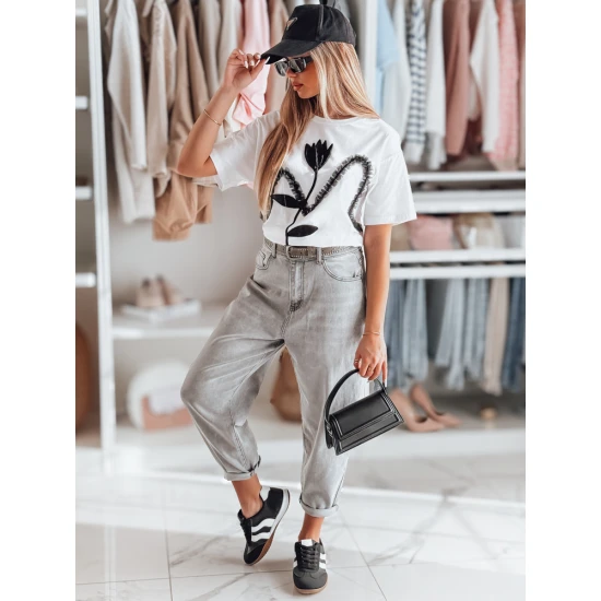 Sieviešu balts Petinia T-krekls T-krekls ar saukļiem