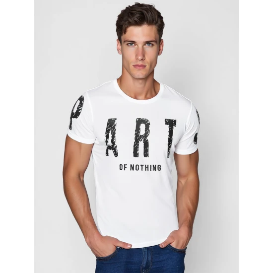 Vīriešu balts T-krekls Daļa T-krekls ar saukļiem