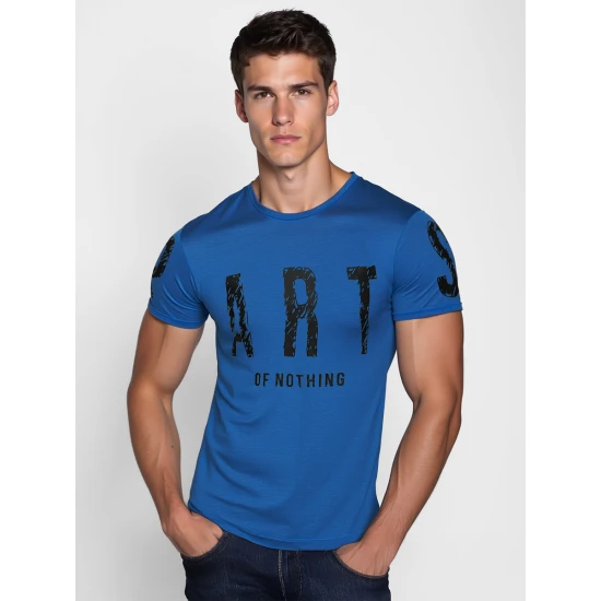 Vīriešu zils T-krekls Daļa T-krekls ar saukļiem