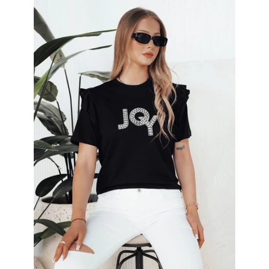 Sieviešu melns t-krekls Joy T-krekls ar saukļiem