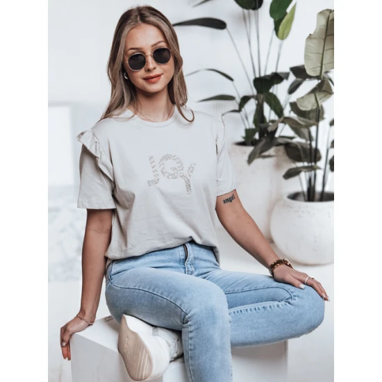 Sieviešu gaiši pelēks t-krekls Joy T-krekls ar saukļiem