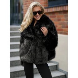 Sieviešu mākslīgās kažokādas melna jaka Sofin