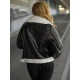 Sieviešu melna ādas jaka ar baltu kažokādu Elen JS/11Z8177
