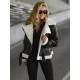 Sieviešu melna ādas jaka ar baltu kažokādu Elen JS/11Z8177