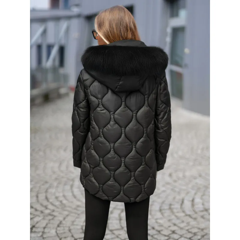 Sieviešu melna jaka ar melnu kažokādu Mona Jakas