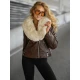 Sieviešu brūna ādas jaka ar kažokādu Lāzers Sieviešu jakas