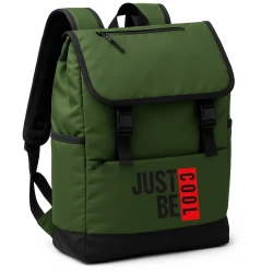 Just be cool haki krāsas mugursoma (melni uzraksti)