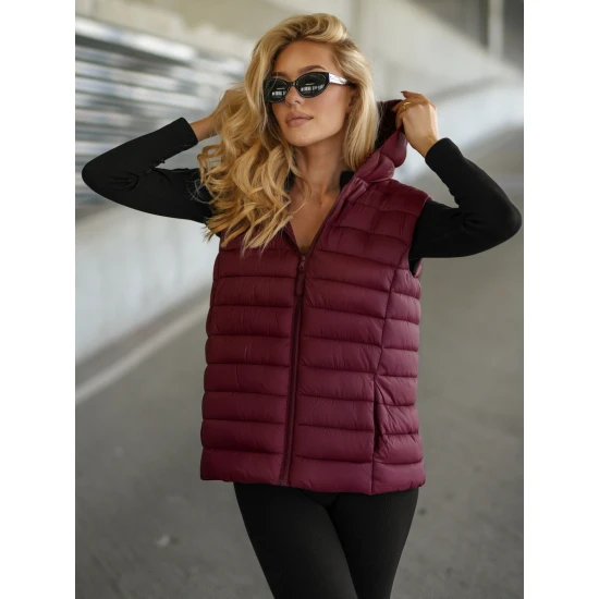 Sieviešu bordo krāsas veste ar kapuci Senti Sieviešu vestes