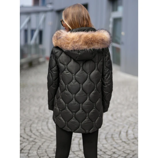 Sieviešu melna jaka ar brūnu kažokādu Mona Sieviešu jakas