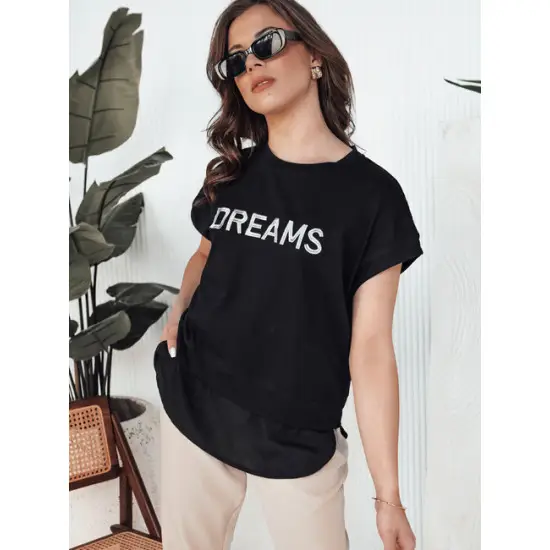 Sieviešu melns t-krekls Dreams T-krekls ar saukļiem
