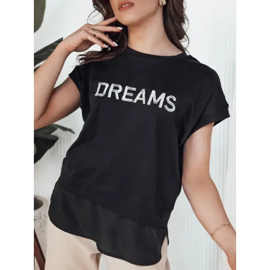 Sieviešu melns t-krekls Dreams T-krekls ar saukļiem