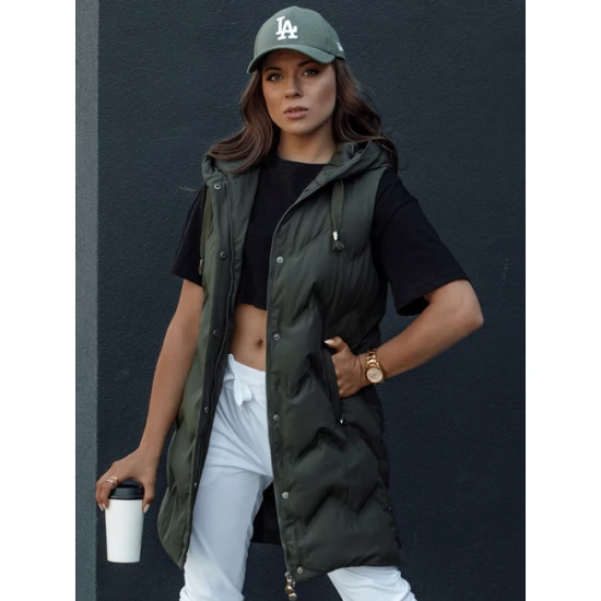 Sieviešu stepēta tumši zaļa jaka ar kapuci Lily TY4533