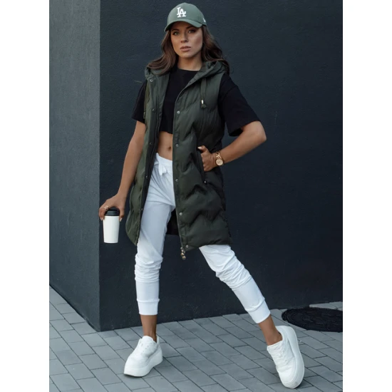 Sieviešu stepēta tumši zaļa jaka ar kapuci Lily TY4533