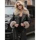 Sieviešu melna ādas jaka ar brūnu kažokādu Elis Jakas