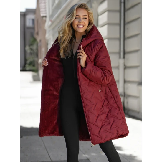 Sieviešu ziemas divpusējā bordo krāsas jaka ar kapuci Ela Jakas