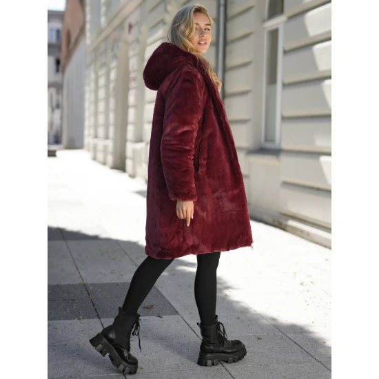 Sieviešu ziemas divpusējā bordo krāsas jaka ar kapuci Ela Jakas