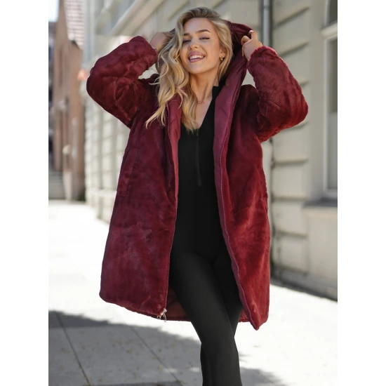 Sieviešu ziemas divpusējā bordo krāsas jaka ar kapuci Ela Jakas