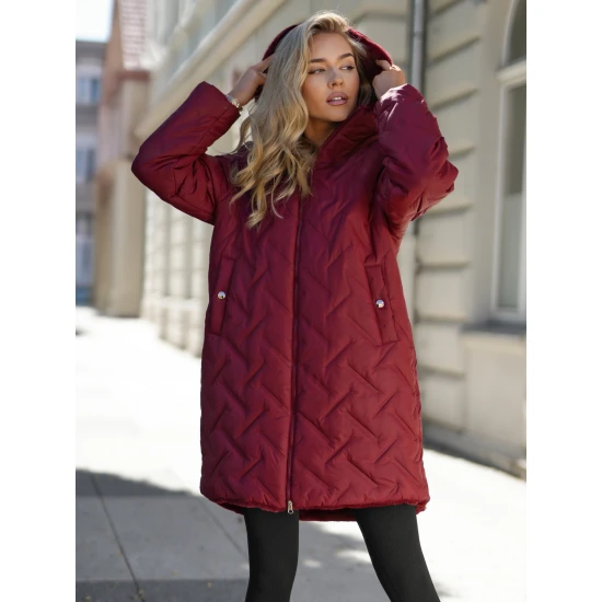 Sieviešu ziemas divpusējā bordo krāsas jaka ar kapuci Ela Jakas