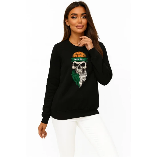 Sieviešu melns džemperis ar kapuci zaļš un balts Džemperi bez kapuciņiem