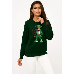 Sieviešu tumši zaļš džemperis ar kapuci Bear