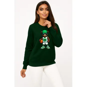 Sieviešu zaļš džemperis ar lācīti „Žalia balta“
