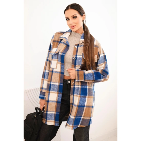 Sieviešu zils rūtains krekls Veste Blūzes un krekli