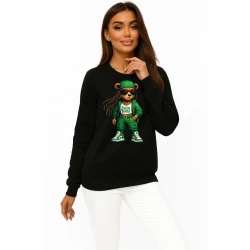 Sieviešu melns džemperis ar kapuci Bear