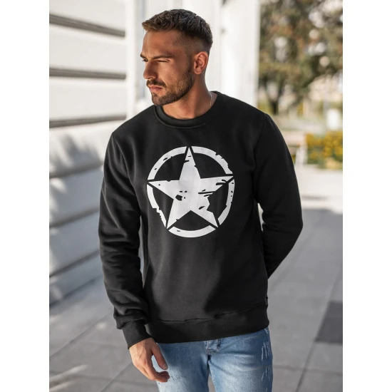 Vīriešu melns džemperis ar militārajām zvaigznēm Džemperi bez kapuciņiem