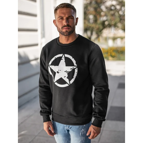 Vīriešu melns džemperis ar militārajām zvaigznēm Džemperi bez kapuciņiem