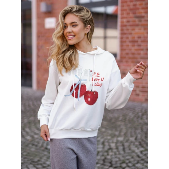 Sieviešu balts džemperis Šodien Džemperi ar kapuci