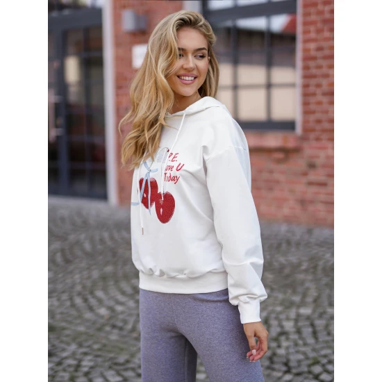 Sieviešu balts džemperis Šodien Džemperi ar kapuci