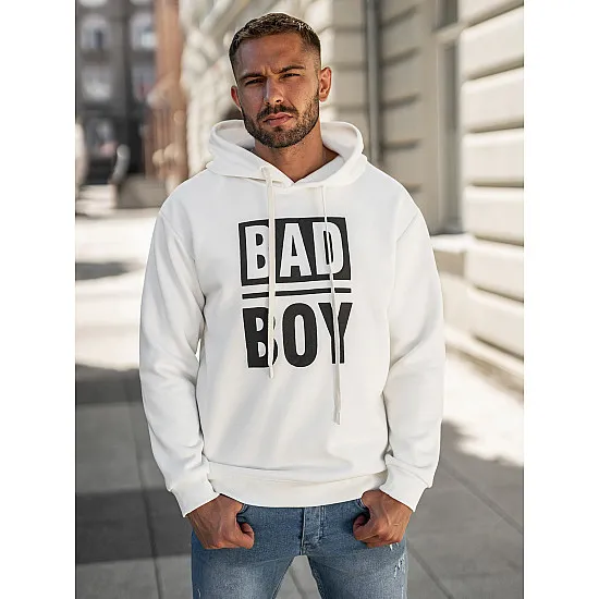 Męski biały sweter z kapturem Bad Swetry z kapturem