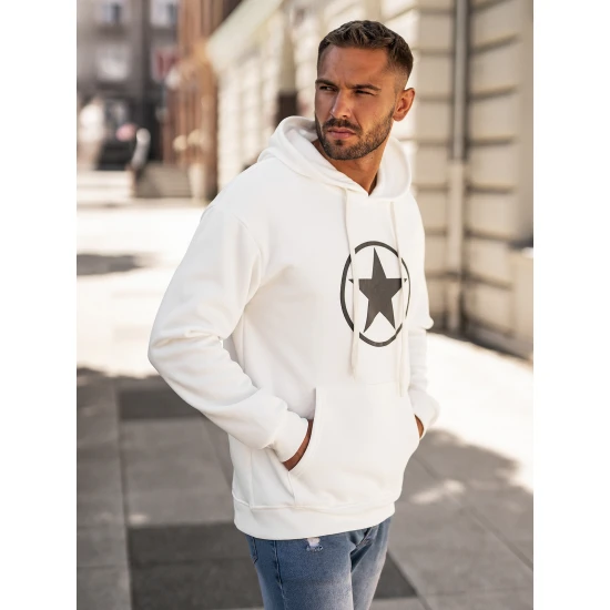 Vīriešu balts džemperis ar kapuci Militry Džemperi ar kapuci
