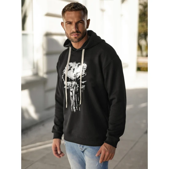 Vīriešu melns džemperis ar kapuci Skull Džemperi ar kapuci