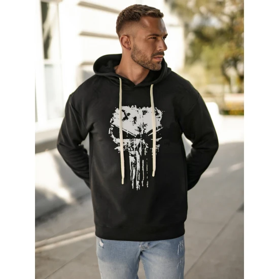 Vīriešu melns džemperis ar kapuci Skull Džemperi ar kapuci