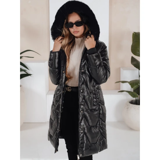 Sieviešu melna jaka ar melnu kažokādu Elec Sieviešu jakas