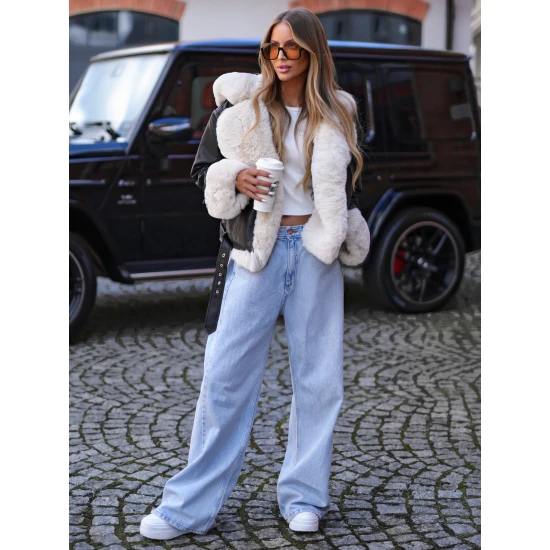 Sieviešu melna jaka ar kažokādu Nikol Sieviešu jakas