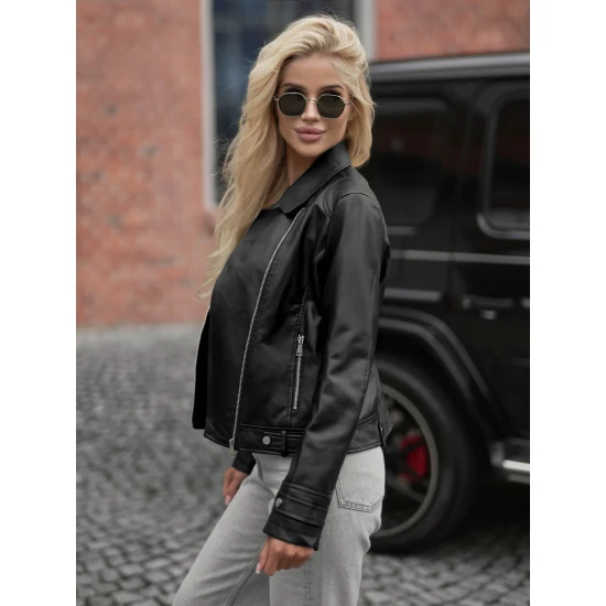 Sieviešu melna ādas jaka Santi Sieviešu jakas