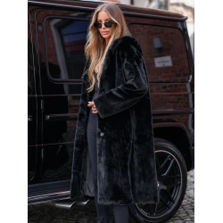 Sieviešu gara melna mākslīgās kažokādas ziemas jaka Vesta