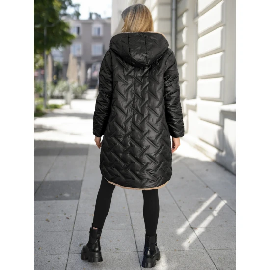 Sieviešu ziemas divpusējā melnā jaka ar kapuci Ela Sieviešu jakas
