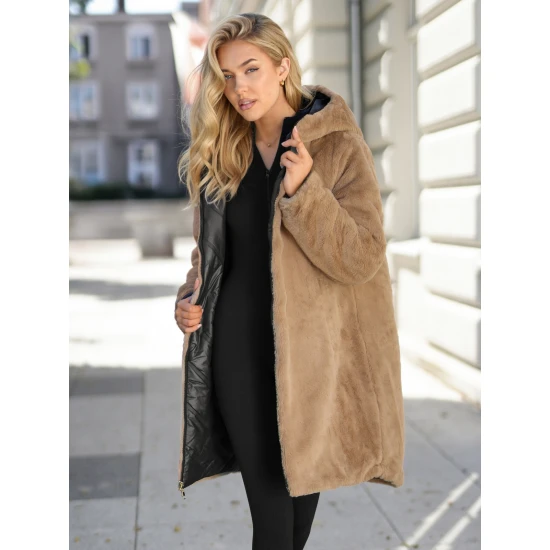 Sieviešu ziemas divpusējā melnā jaka ar kapuci Ela Sieviešu jakas