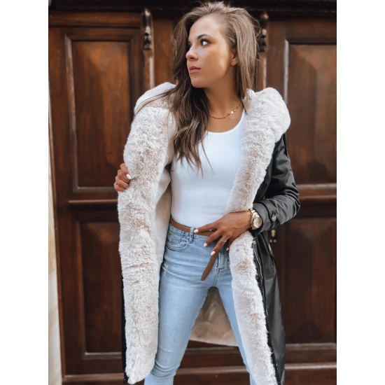 Sieviešu gara melna jaka ar gaišu kažokādu Harpe Sieviešu jakas