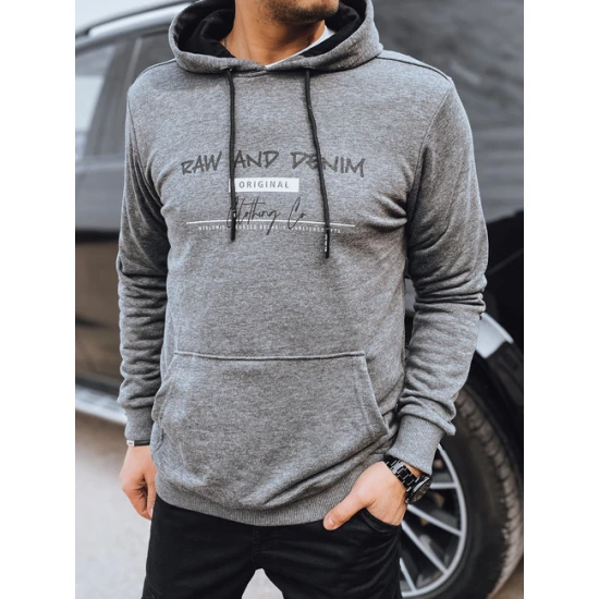Vīriešu pelēks džemperis ar kapuci Denim Džemperi ar kapuci