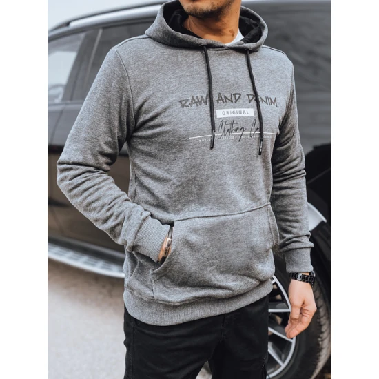 Vīriešu pelēks džemperis ar kapuci Denim Džemperi ar kapuci