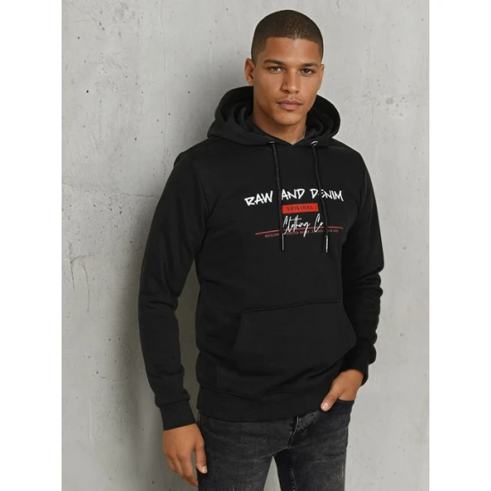 Vīriešu melns džemperis ar kapuci Denim Džemperi ar kapuci