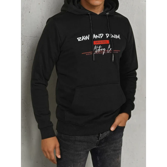 Vīriešu melns džemperis ar kapuci Denim Džemperi ar kapuci