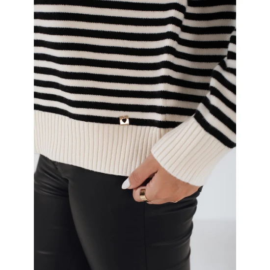 Sieviešu brūns svītrains džemperis Elvara Sieviešu džemperi