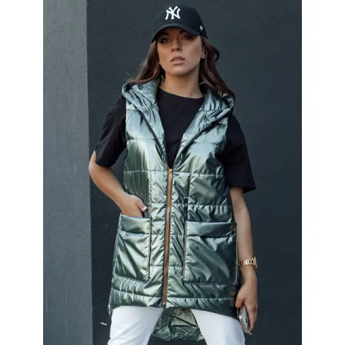 Sieviešu zaļa spīdīga veste Jess Sieviešu vestes