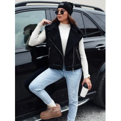 Sieviešu melna vilnas jaka ar kažokādu