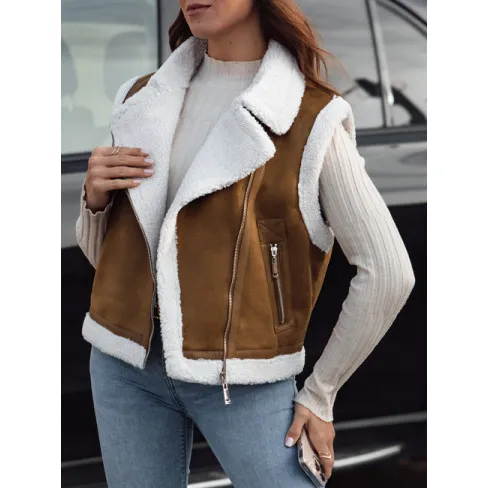 Sieviešu brūna veste ar vilnas kažokādu Sieviešu vestes